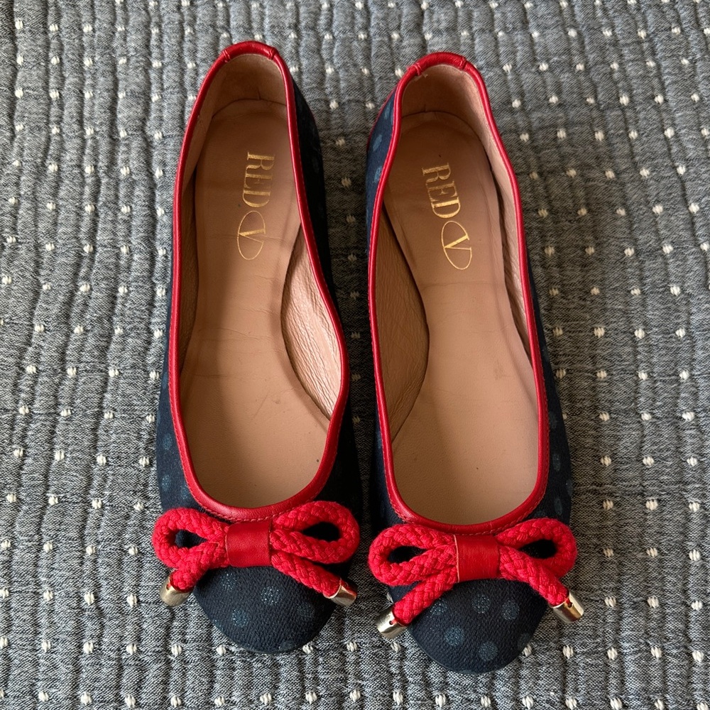 RED Valentino Women's Navy and Red Bow Flats